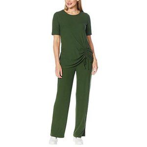 NWT IMAN COMFY‎ CHIC SOFT RIBBED KNIT TOP PANT SET SPRUCE GREEN XS AVG